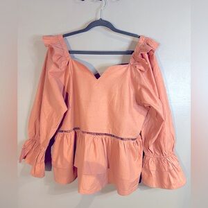 PlusS Collection Shiva International Square Neck Double Ruffle Tier Pink Top 4XL